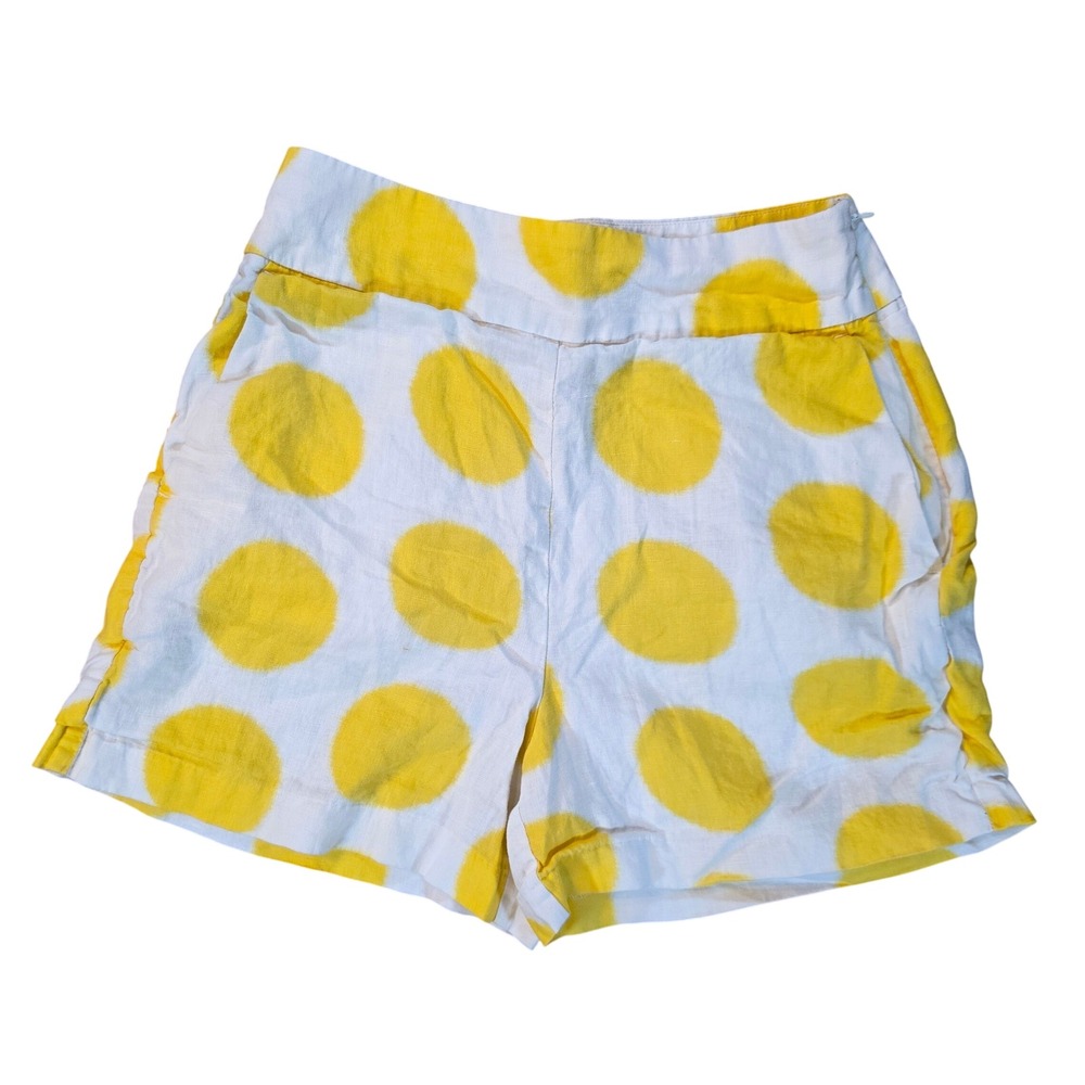 Boden Womens Georgina Yellow White Large Polka Dot 100% Linen Shorts Size US 4